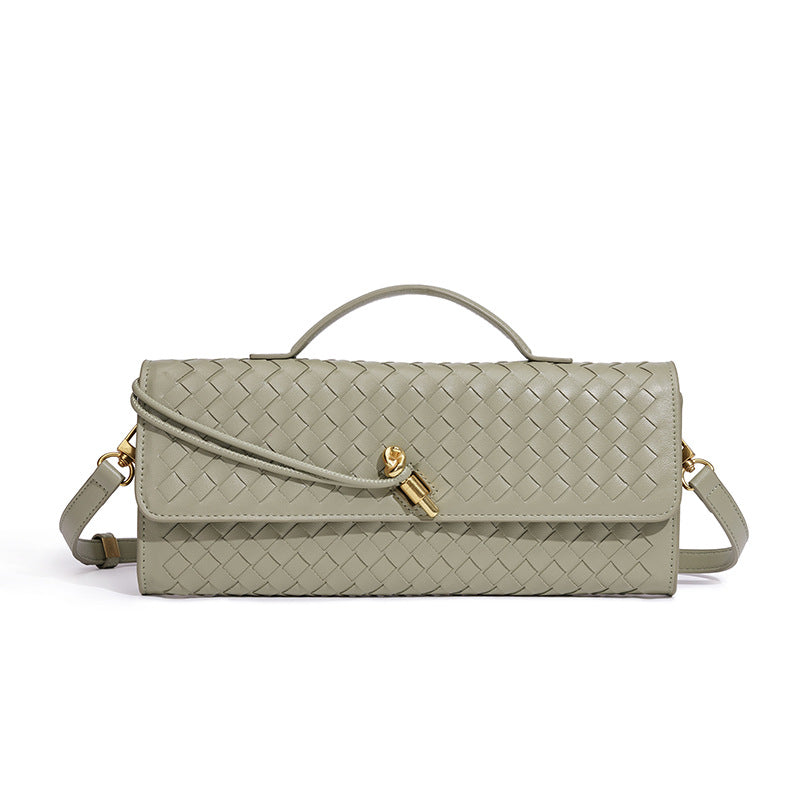 Women's Leather Bag - Woven Shoulder Baguette Bag（31*16*5）