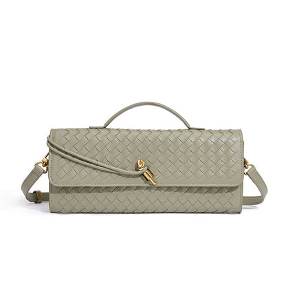 Women's Leather Bag - Woven Shoulder Baguette Bag（31*16*5）