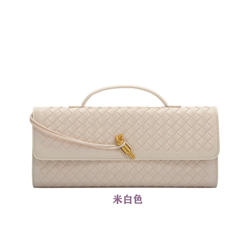 Women's Leather Bag - Woven Shoulder Baguette Bag（31*16*5）