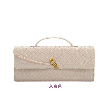 Women's Leather Bag - Woven Shoulder Baguette Bag（31*16*5）