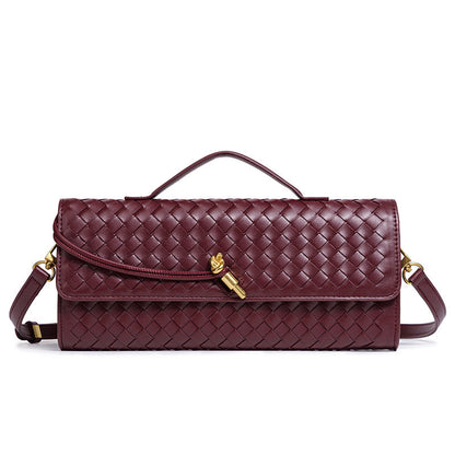 Women's Leather Bag - Woven Shoulder Baguette Bag（31*16*5）