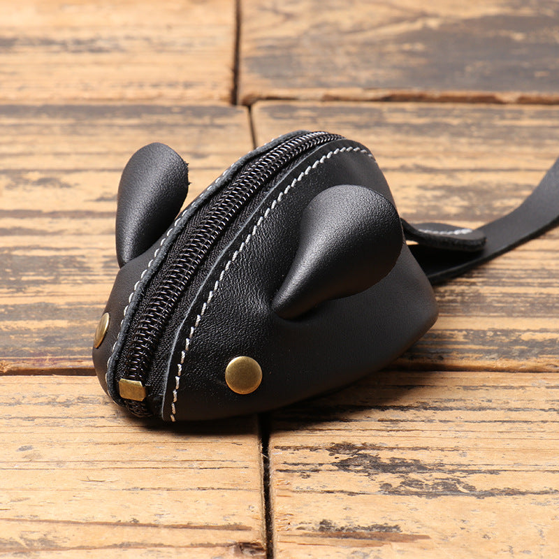 Leather Change Bag - Mouse Cartoon Key Bag