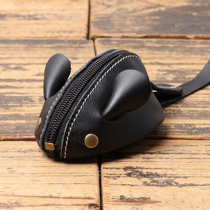 Leather Change Bag - Mouse Cartoon Key Bag