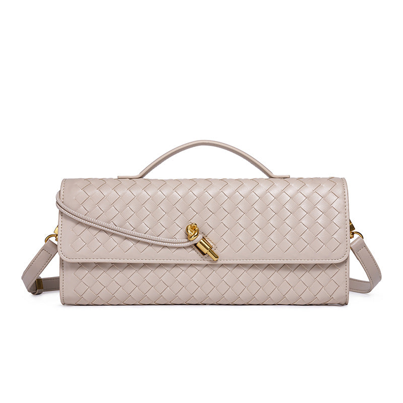 Women's Leather Bag - Woven Shoulder Baguette Bag（31*16*5）