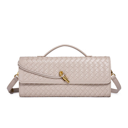 Women's Leather Bag - Woven Shoulder Baguette Bag（31*16*5）