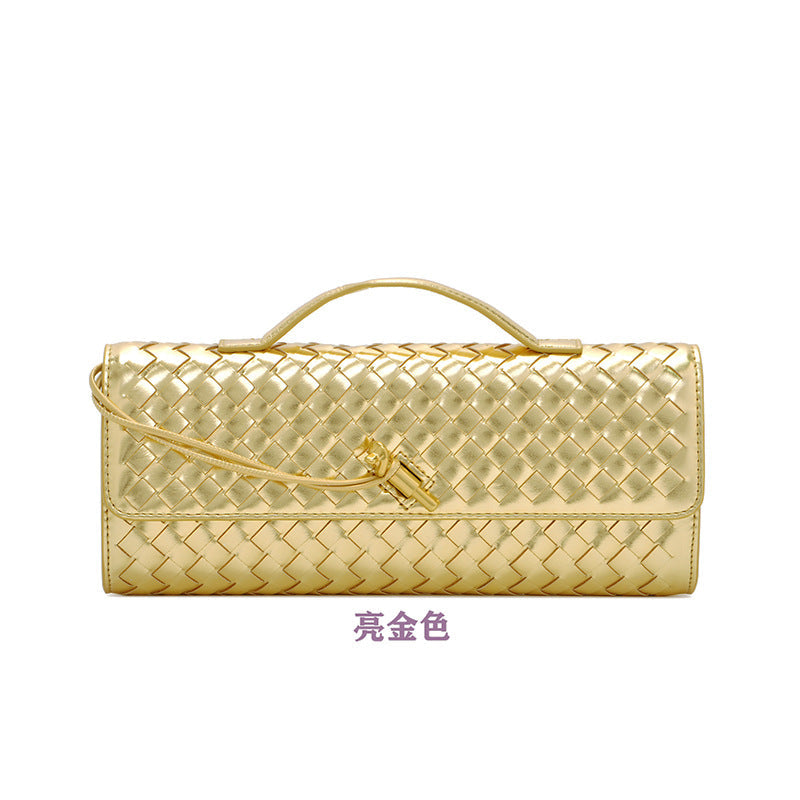 Women's Leather Bag - Woven Shoulder Baguette Bag（31*16*5）
