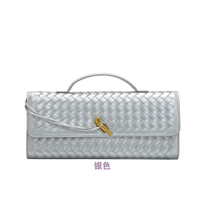 Women's Leather Bag - Woven Shoulder Baguette Bag（31*16*5）