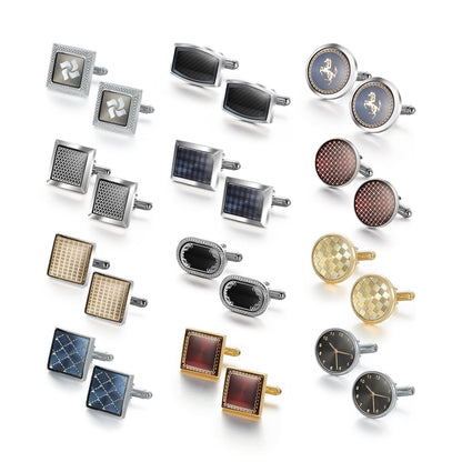 12 Pairs Classic Men’s Electroplated Cufflinks