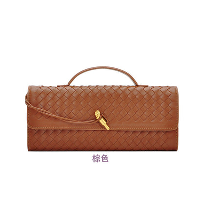 Women's Leather Bag - Woven Shoulder Baguette Bag（31*16*5）