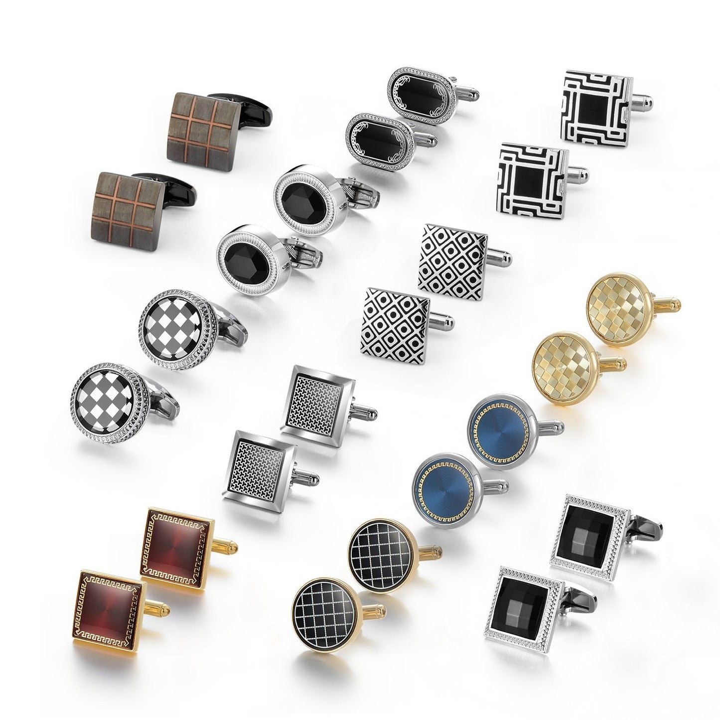 12 Pairs Classic Men’s Electroplated Cufflinks