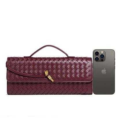 Women's Leather Bag - Woven Shoulder Baguette Bag（31*16*5）