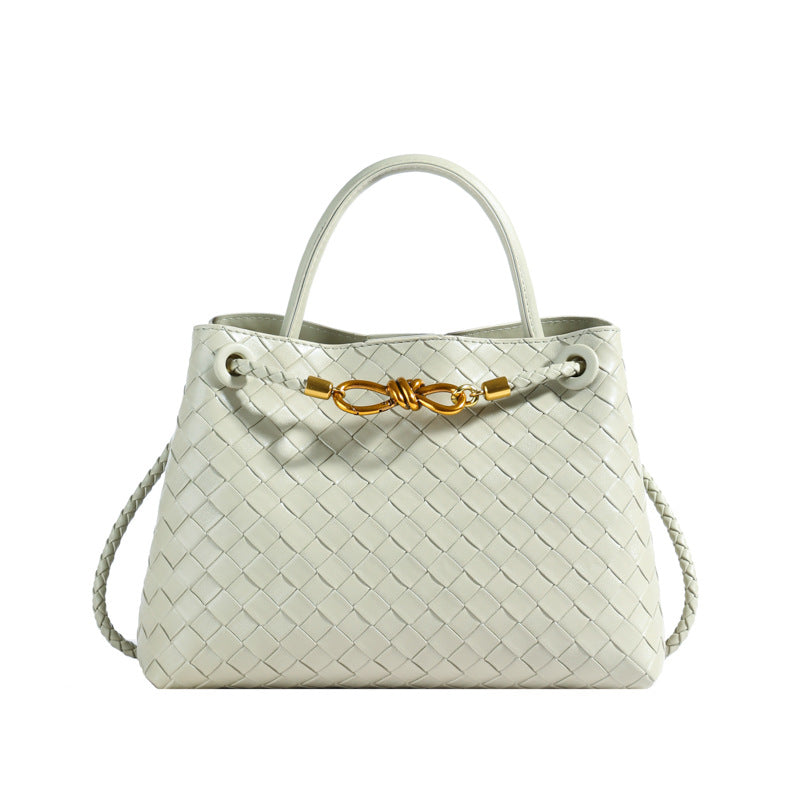 Women's Leather Bag - Metal Cord Braided Shoulder Bag