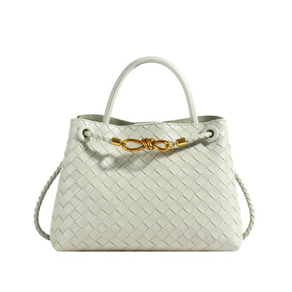 Women's Leather Bag - Metal Cord Braided Shoulder Bag