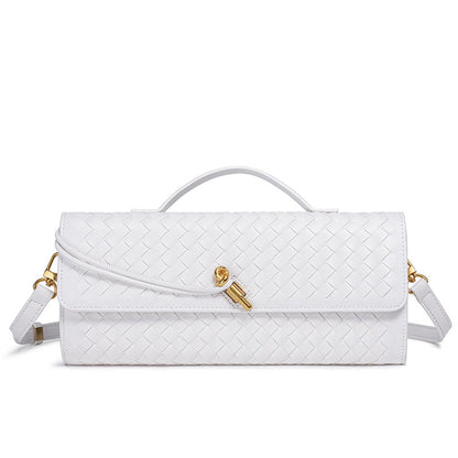 Women's Leather Bag - Woven Shoulder Baguette Bag（31*16*5）