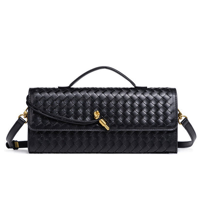 Women's Leather Bag - Woven Shoulder Baguette Bag（31*16*5）