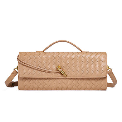 Women's Leather Bag - Woven Shoulder Baguette Bag（31*16*5）