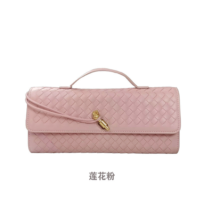 Women's Leather Bag - Woven Shoulder Baguette Bag（31*16*5）