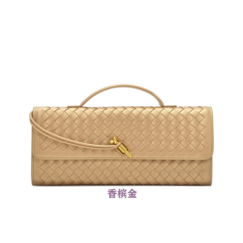 Women's Leather Bag - Woven Shoulder Baguette Bag（31*16*5）
