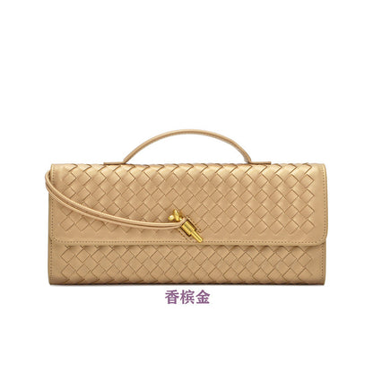 Women's Leather Bag - Woven Shoulder Baguette Bag（31*16*5）