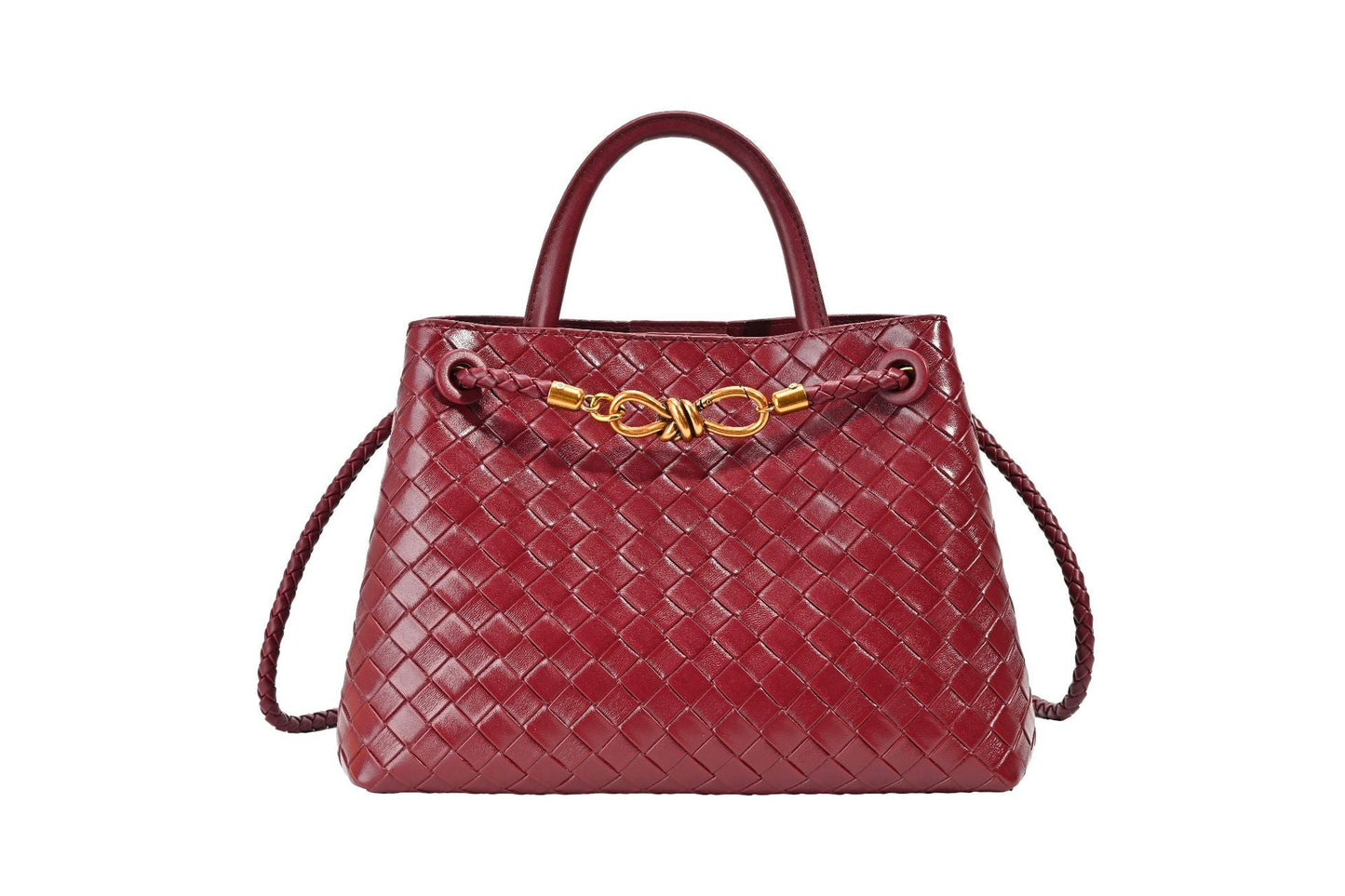 Women's Leather Bag - Metal Cord Braided Shoulder Bag
