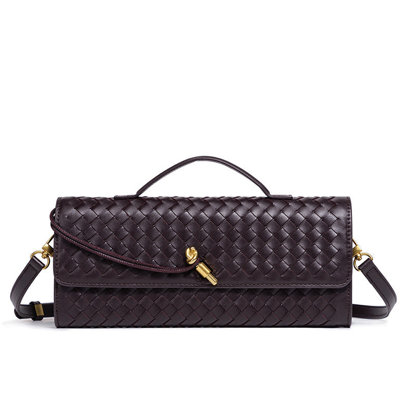 Women's Leather Bag - Woven Shoulder Baguette Bag（31*16*5）