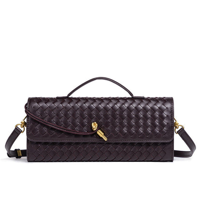 Women's Leather Bag - Woven Shoulder Baguette Bag（31*16*5）
