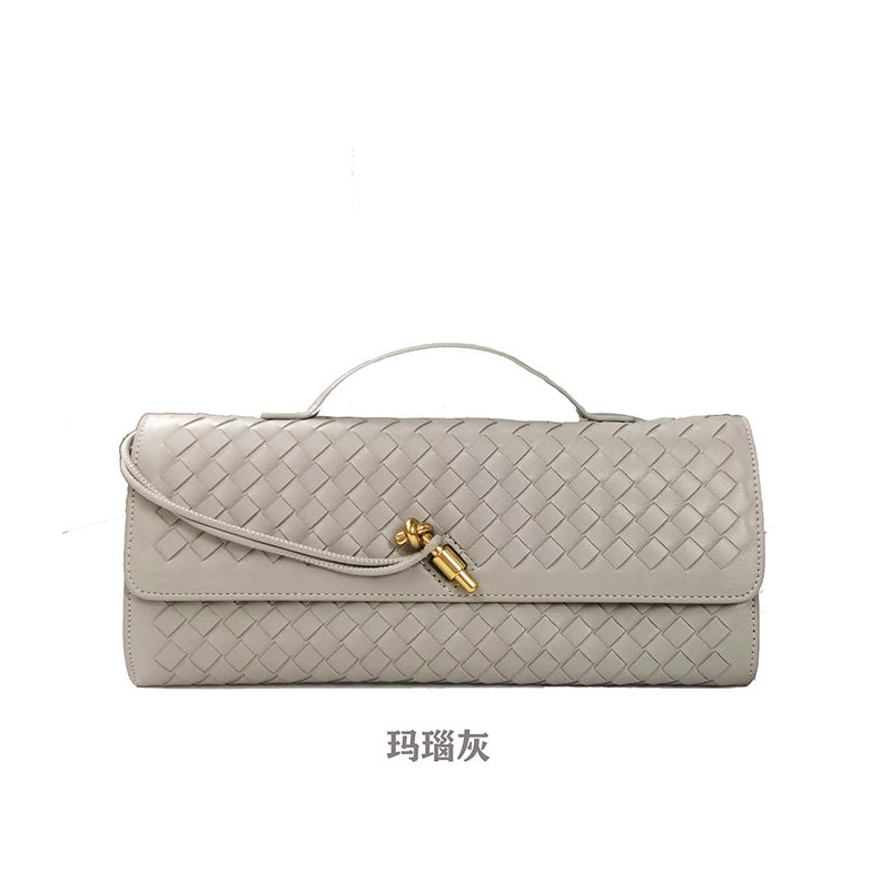 Women's Leather Bag - Woven Shoulder Baguette Bag（31*16*5）
