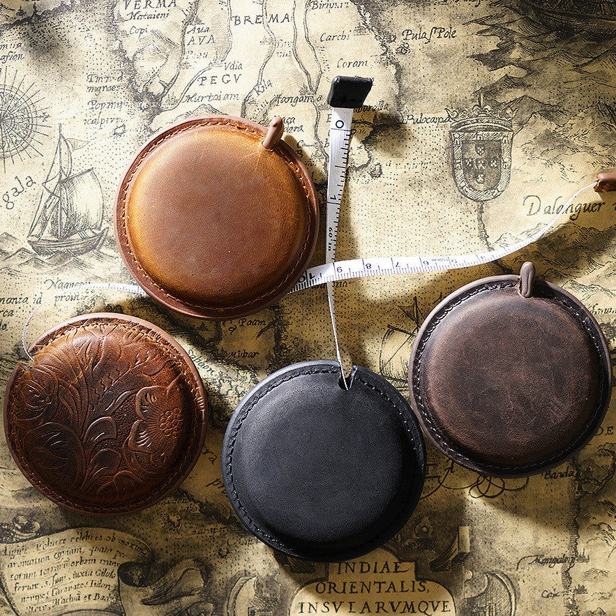 Crazy Horse leather handmade tape measure (solid color/engraved)