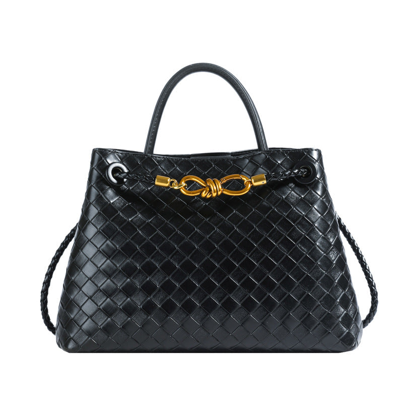 Women's Leather Bag - Metal Cord Braided Shoulder Bag