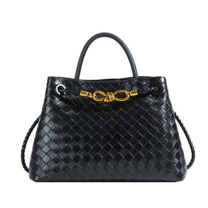 Women's Leather Bag - Metal Cord Braided Shoulder Bag