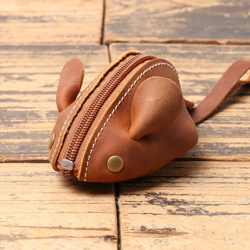 Leather Change Bag - Mouse Cartoon Key Bag