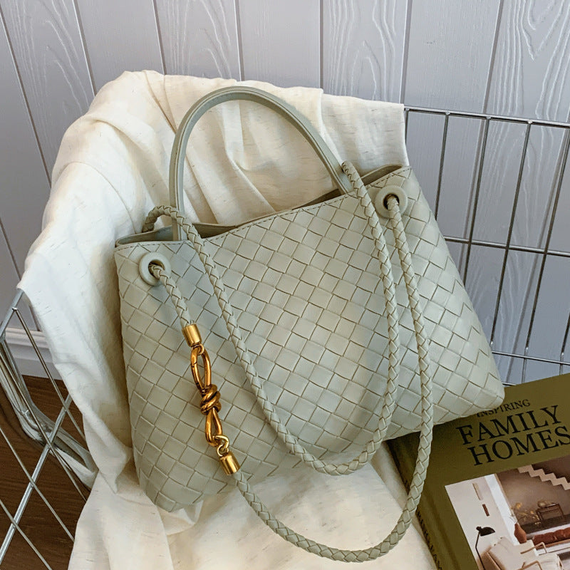 Women's Leather Bag - Metal Cord Braided Shoulder Bag