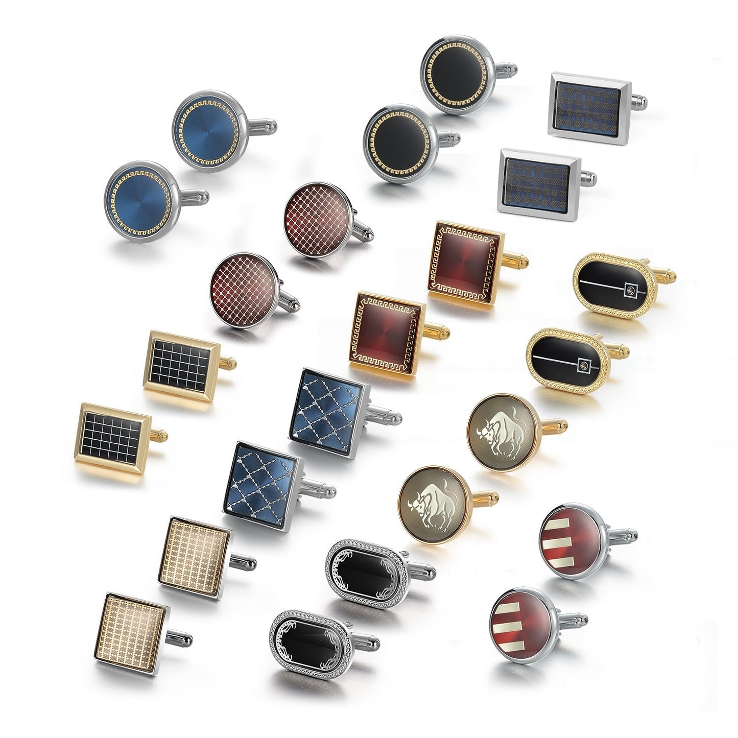 12 Pairs Classic Men’s Electroplated Cufflinks