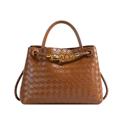 Women's Leather Bag - Metal Cord Braided Shoulder Bag
