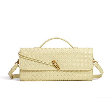 Women's Leather Bag - Woven Shoulder Baguette Bag（31*16*5）