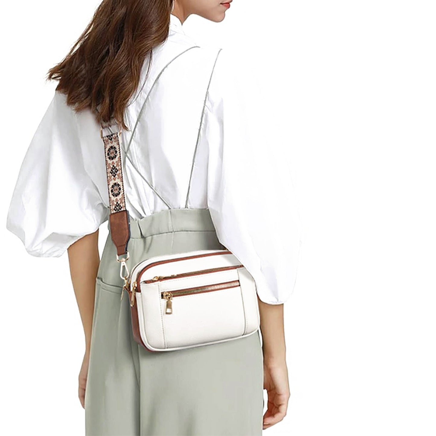 Women's Leather Bag - Color Matching Zipper Bag (12 optional)