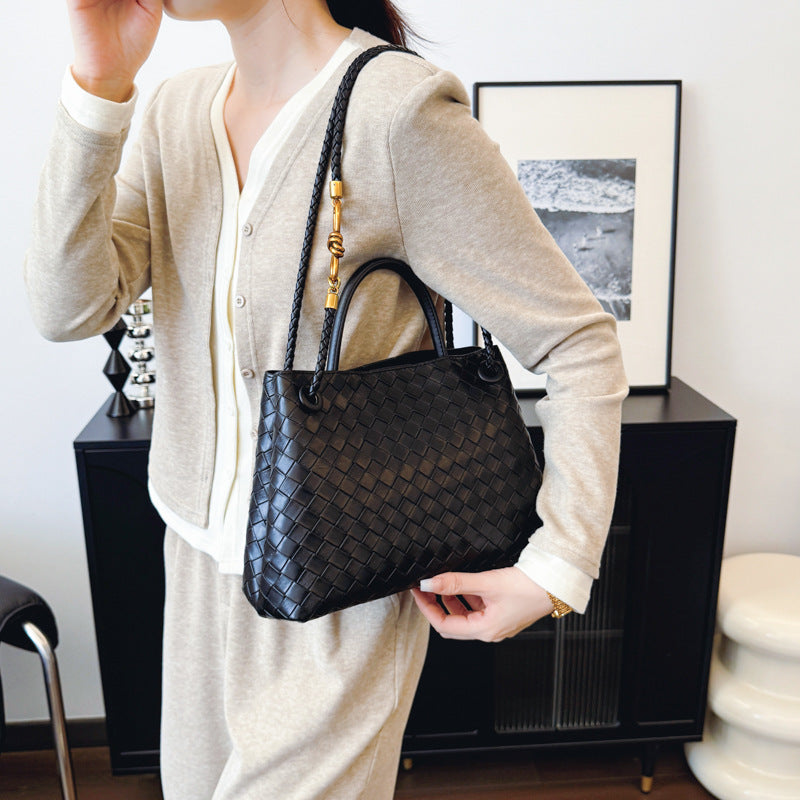 Women's Leather Bag - Metal Cord Braided Shoulder Bag