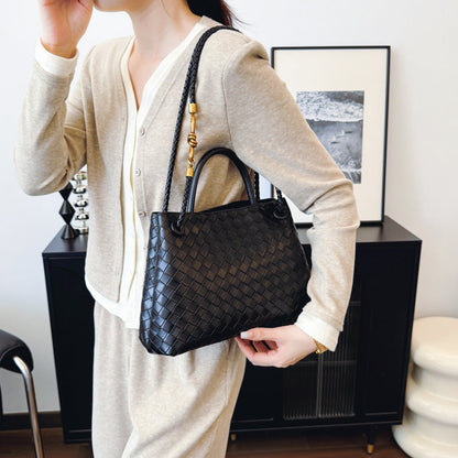 Women's Leather Bag - Metal Cord Braided Shoulder Bag
