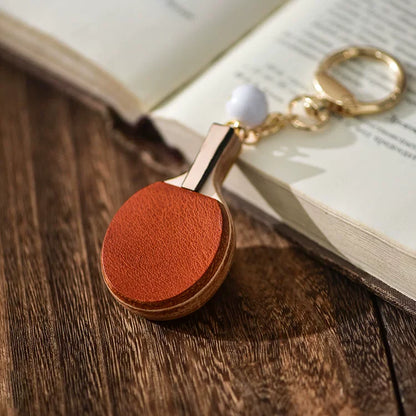 Leather Bag Pendant - Mini Ping Pong Racket