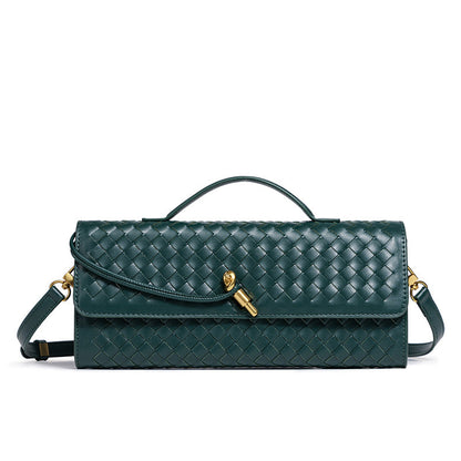 Women's Leather Bag - Woven Shoulder Baguette Bag（31*16*5）