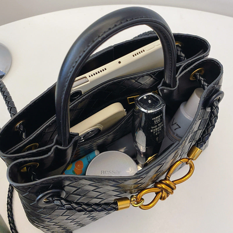 Women's Leather Bag - Metal Cord Braided Shoulder Bag