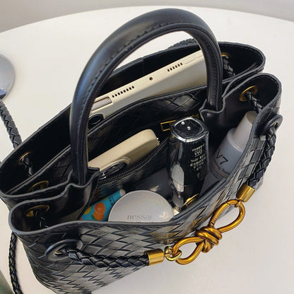 Women's Leather Bag - Metal Cord Braided Shoulder Bag