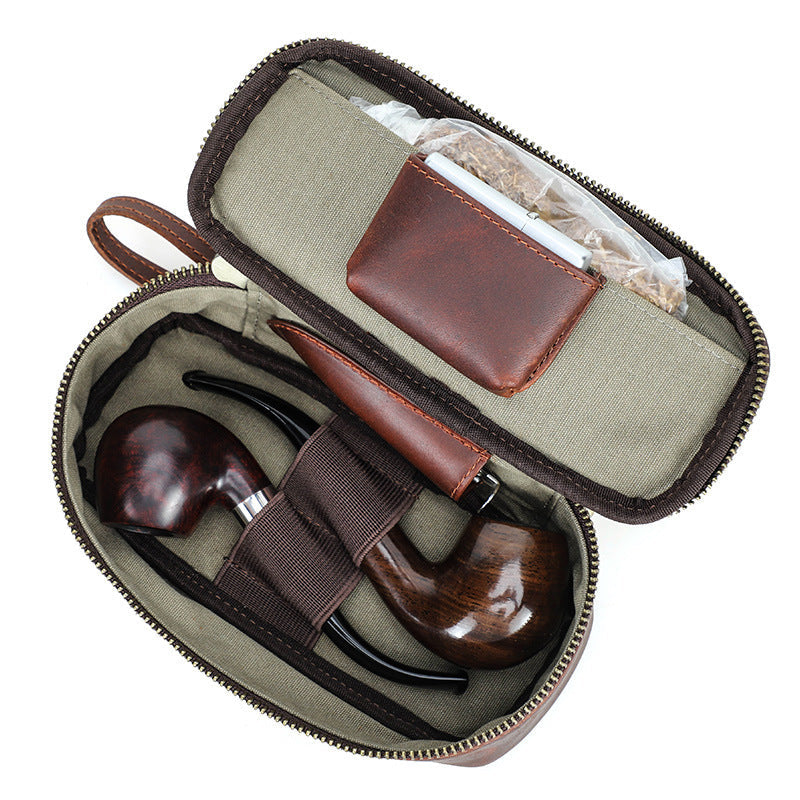 Cowhide zipper portable pipe bag (18.5 * 8.5 * 5.5cm)