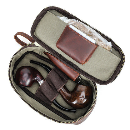 Cowhide zipper portable pipe bag (18.5 * 8.5 * 5.5cm)