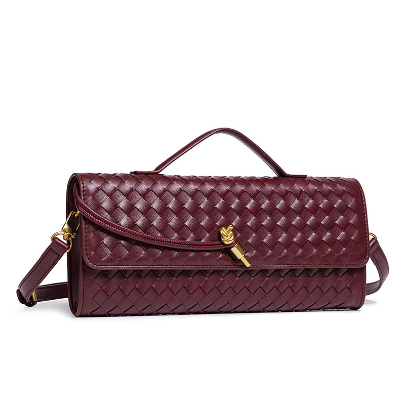 Women's Leather Bag - Woven Shoulder Baguette Bag（31*16*5）