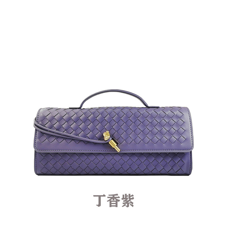 Women's Leather Bag - Woven Shoulder Baguette Bag（31*16*5）