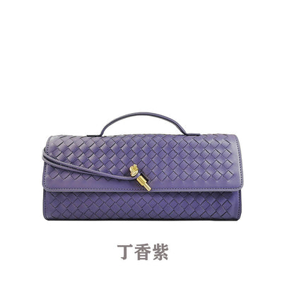 Women's Leather Bag - Woven Shoulder Baguette Bag（31*16*5）