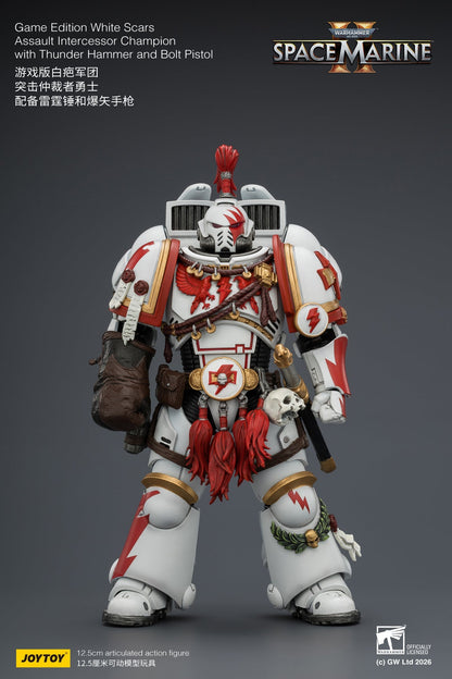 (15/6 CUTOFF) Game Edition White Scars Assault Intercessor Champion with Thunder Hammer and Bolt Pistol Primarch-Warhammer 40k 1/18 Action Figure By JOYTOY