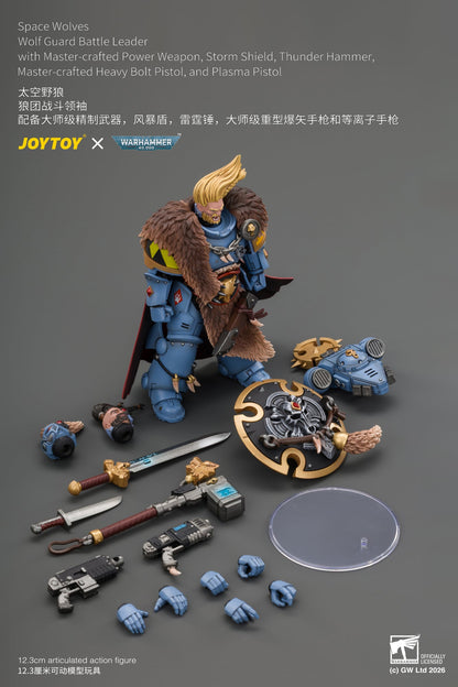 (15/10/2026)Space Wolves Wolf Guard Battle Leader with Master-crafted Power Weapon, Storm Shield, Thunder Hammer,Master-crafted Heavy Bolt Pistol, and Plasma Pistol - Warhammer 40k 1/18 Action Figure By JOYTOY