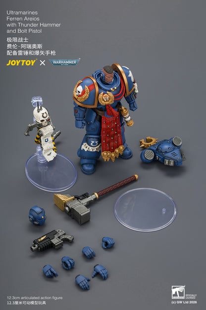 (8/8) Ultramarines Ferren Areios with Thunder Hammer and Bolt Pistol - Warhammer 40k 1/18 Action Figure By JOYTOY